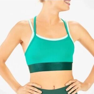 Fabletics Teal Green & Dark Green Strappy Sports Bra